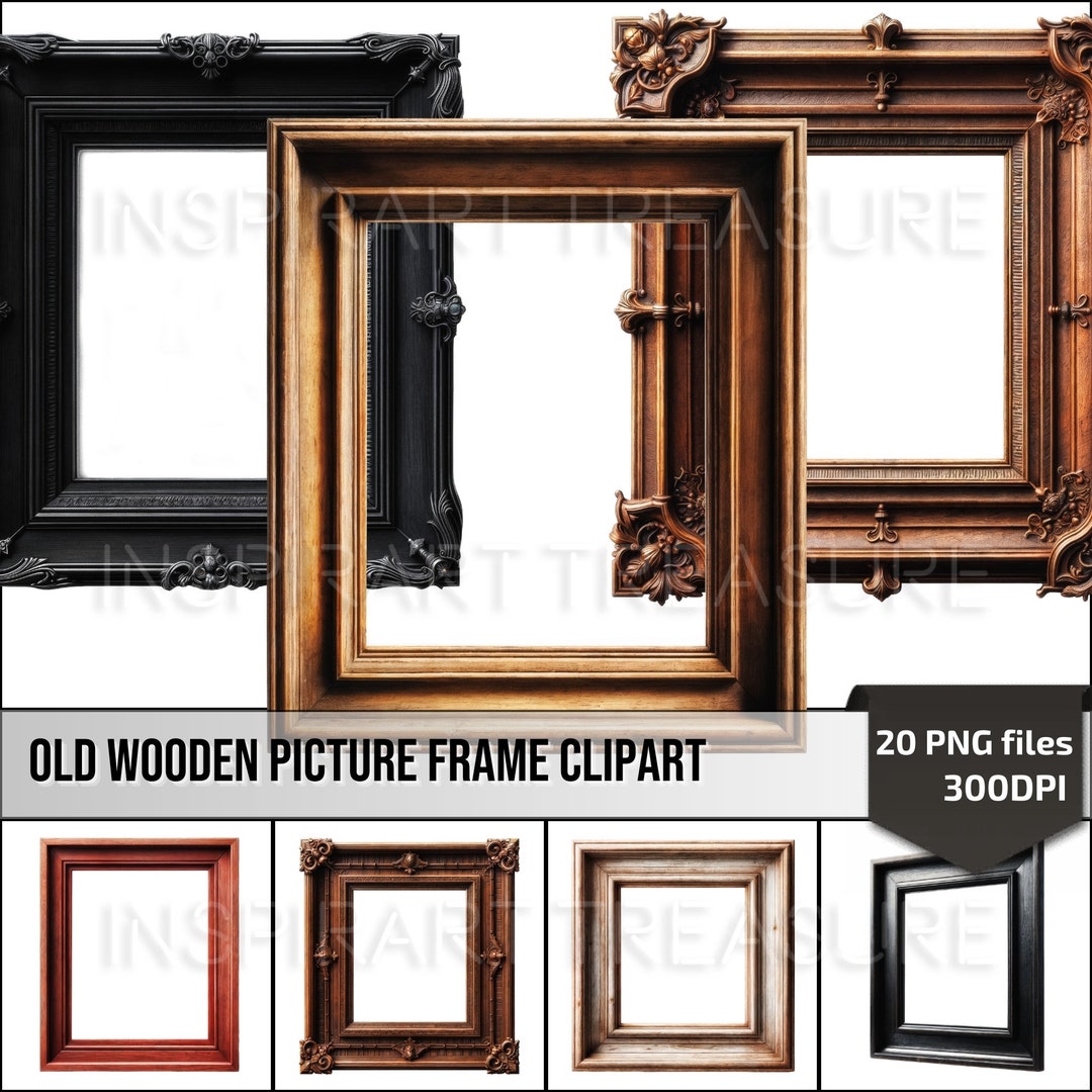 Realistic Old Wood Frame Clipart PNG Vintage Picture Frame Set ...