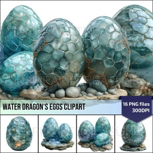 Clipart mystique d'oeuf de dragon d'eau - oeuf fantastique sur le rocher des cliparts pour scrapbooking, cadeau d'anniversaire pour les amateurs de fantasy, usage Commercial