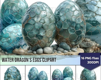Mystical Water Dragon Egg Clipart - Fantasy Egg on the Rock Clipart for Scrapbook, Birthday Gift for Fantasy Lovers, Commercial use