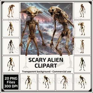 Clipart extraterrestre effrayant réaliste PNG Images extraterrestres pour bricolage, art numérique de l'espace pour les amateurs de vie extraterrestre