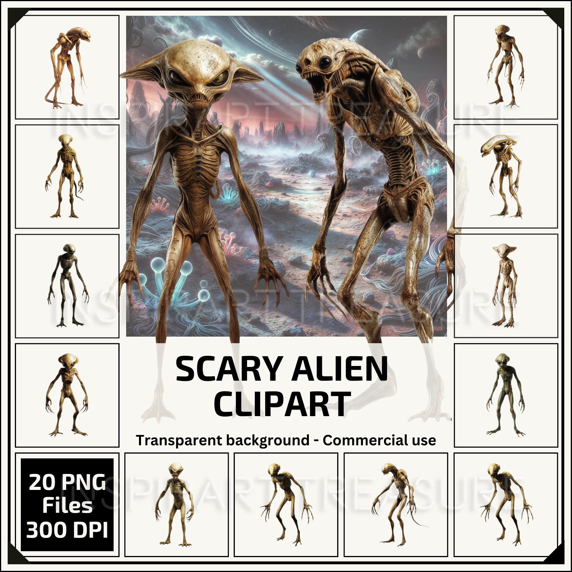 Realistic Scary Alien Clipart Spooky Alien PNG Extraterrestrial Images for DIY Crafts Space Digital Art for Extraterrestrial life lovers