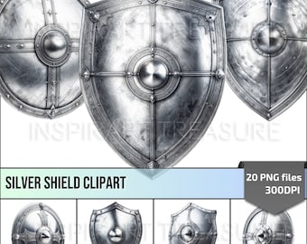 Silver Shield Clipart, Medieval Silver Knight Shield PNG for DIY Projects, Battle ready Shield, Dungeons and Dragons gifts, Commercial use