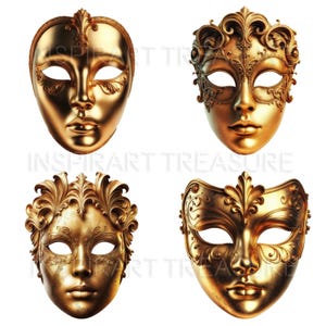 Gold Masquerade Mask Clipart PNG Carnival Masks for Woman, Ideal for ...