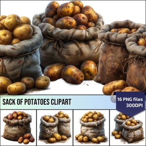 Bag of Potatoes Clipart, Food stuff pack, Detailed Food Clipart, Fresh vegetable Print ,Ideal for DIY Art Projects and Recipe Cards