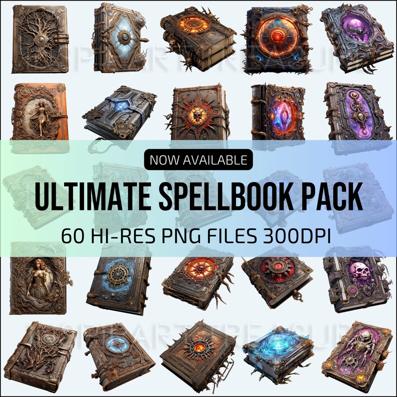 DND Spellbook Clipart Bundle Dark Witch Spellbook Wicca Kit Magic Book ...