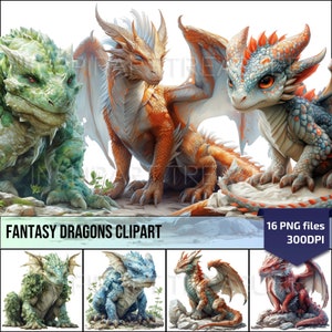 Fantasy Dragon Clipart, Enchanted Magical Dragons Art, Mythical Creature Graphics, Fantasy Scrapbooking, fantasy digital art, Commercial use