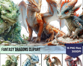 Fantasy Dragon Clipart, Enchanted Magical Dragons Art, Mythical Creature Graphics, Fantasy Scrapbooking, fantasy digital art, Commercial use