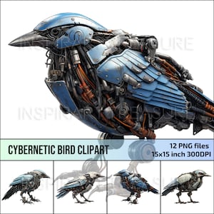 Futuristische cybernetische vogel clipart: digitale kunst, technisch geïnspireerde vogelontwerpen, perfect voor creatieve projecten, digitale download