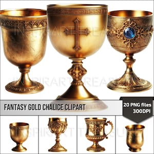 Fantasy Gold Wine Goblet Clipart PNG Calice de cérémonie médiéval, coupe de vin en or, Cadeaux gobelet antiques, Cadeau scrapbooking médiéval-fantastique