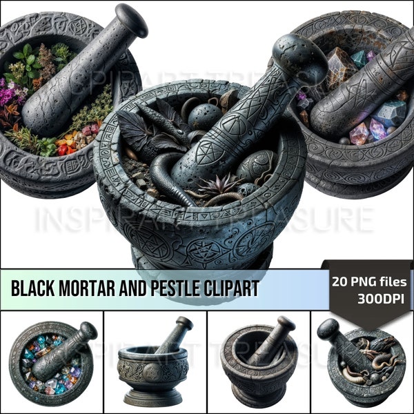 Black Antique Mortar and Pestle PNG Clipart, Apothecary Witch Tool, Witchcraft Paper Kit, Junk Journal Page, Mystic Spell Book,DND Card Item