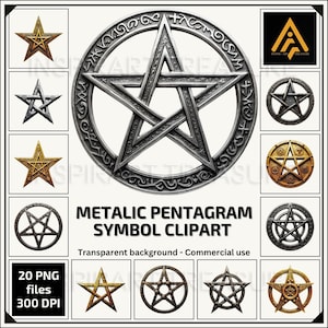Pentagramme métallique wicca PNG Clipart imprimable élément rituel PNG symbole mystique art pour projets de bricolage idéal pour les amateurs de symbolisme occulte
