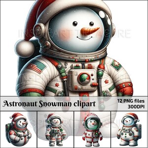 Boneco de neve PNG Astronauta boneco de neve clipart, arte digital divertida e exclusiva para decoração de Natal, presente perfeito para amantes do espaço