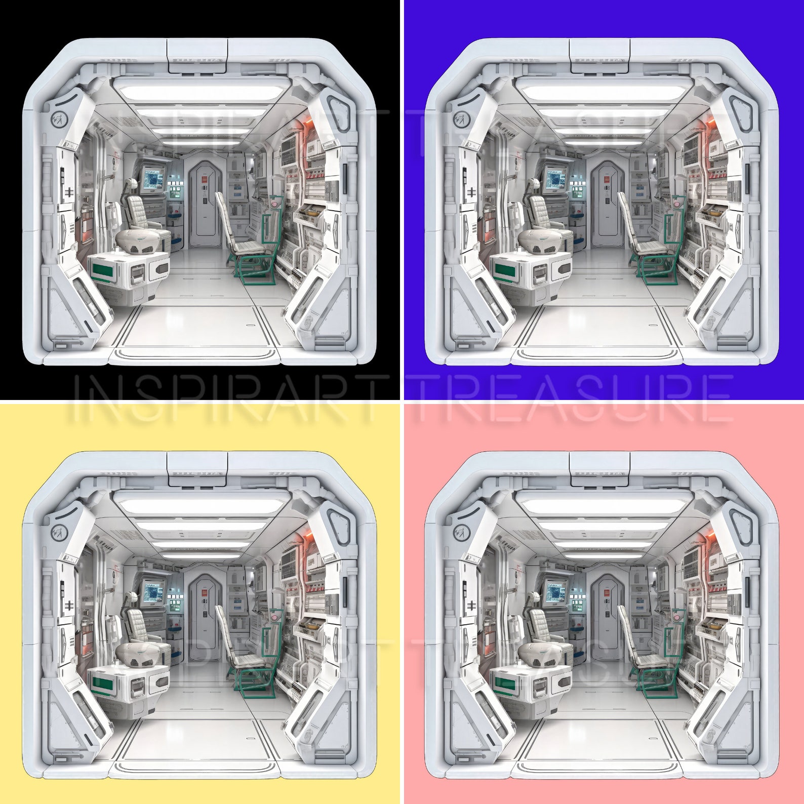 Sci-fi Clipart Space 02, Watercolor Spaceship Interior Clipart ...