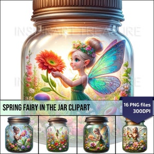 Frühlingsgarten Fee Clipart, Frühlingsblumen Clipart, Glas mit Deckel Kunst, Frühlings Geschenk Set, druckbare Blumenkunst, kommerzielle Nutzung
