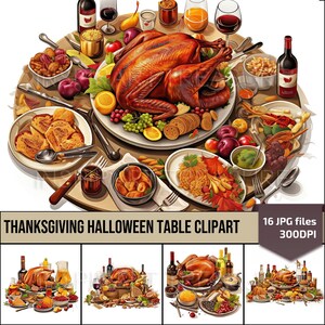 Thanksgiving Halloween Tisch Clipart, lebendige digitale Designs, ideal zum Basteln saisonalen Dekor, kreative Geschenkidee