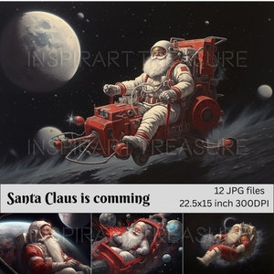 Druckbare Weltraum-Weihnachtsmann-Kunst, skurrile Weihnachts-Wand-Dekor, lustige Dekoration für festliche Jahreszeit, tolles Geschenk für Sci-Fi-Fans