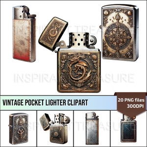 Clipart briquet de poche vintage authentique briquet antique antique Images PNG pour projets d'artisanat de bricolage Cadeau parfait pour les scrapbookers et les créatifs