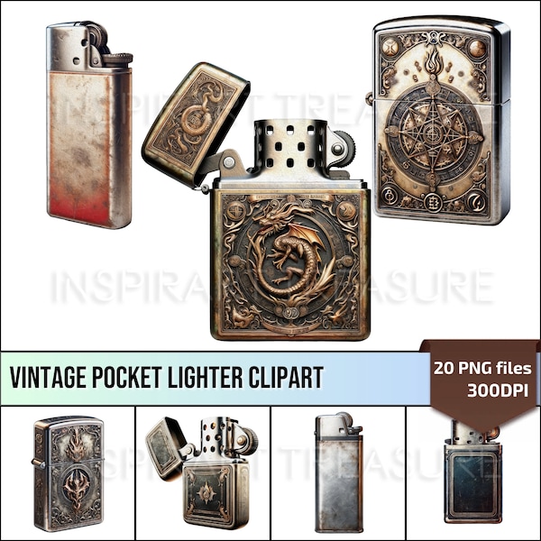 Vintage Pocket Lighter Clipart Authentic Antique Lighter PNG Images for DIY Crafts Projects Perfect Gift for Scrapbookers and Creatives