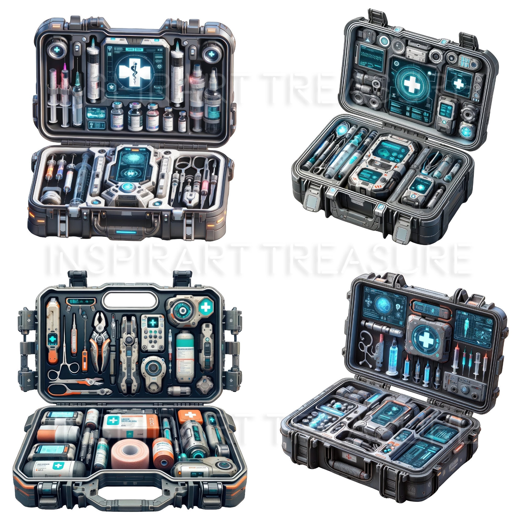 Medical Supply Bag Clipart, Watercolor Medkit Clipart, Junk Journal