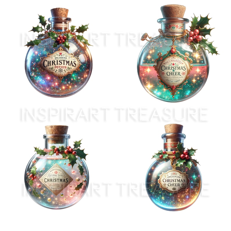 Whimsical Christmas Potion Bottle Clipart Digital Festive Holiday