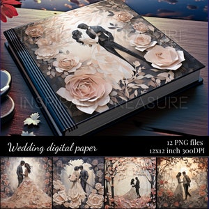 Arte stampabile delle rose di nozze romantiche, kit di carta d'amore, pagina di diario spazzatura di arte di carta, carta per album digitale