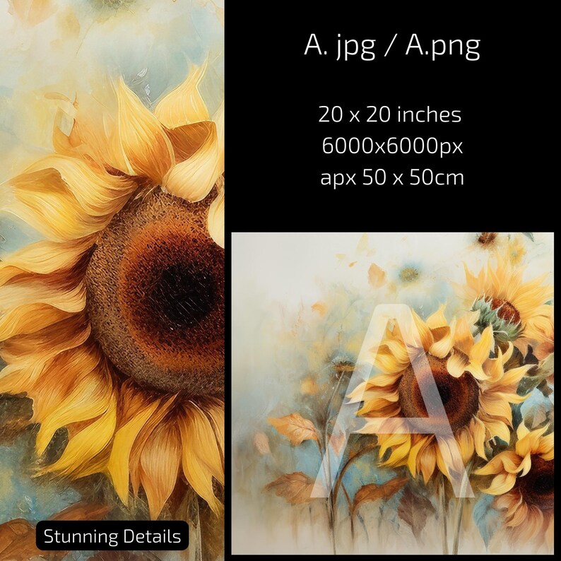 3 Pieces Vintage Sunflowers Wall Art Set of 3 Prints Painting Triptych