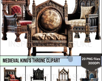 Emperor Wood Throne Clipart, Medieval King Throne Chair PNG, Royal Theme Clip Art for DIY Projects, Medieval Lovers gifts, Commercial use