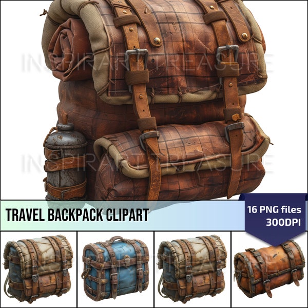 Travel Backpack Clipart, Leather Backpack for Travel Themed graphic, Perfect for Scrapbooking & DIY Projects, Unique Gift for Traveller