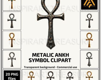 エジプトのアンク十字 PNG 風化した鉄、銀、金のアンク PNG セット