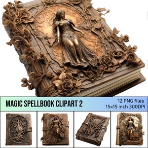 Druckbares Zauberbuch 05, Fantasy Hexerei Clipart, digitales Scrapbook, Mystic Paper Kit, Magic Junk Journal Seite