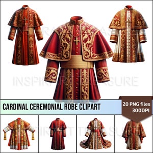 Cardinal Ceremonial Robe Clipart Pope Robe Art Fantasy Priest Dress para projeto DIY e Scrapbooking Presente medieval exclusivo para amantes de fantasia