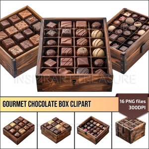 Gastronomische chocoladedoos clipart, houten snoepdoos voor doe-het-zelfprojecten en scrapbooking, ideaal voor chocoladeliefhebbers PNG, creatief cadeau-idee