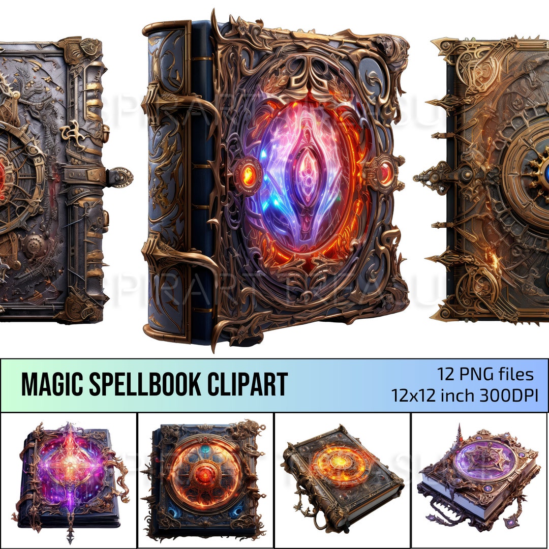 Printable Magic Spellbook 01, Fantasy Witchcraft Clipart, Digital