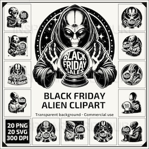Alien SVG Black Friday SVG Black Friday PNG Clipart Cena de bola de cristal, perfeita para planejadores de eventos de venda ou design de voucher de desconto