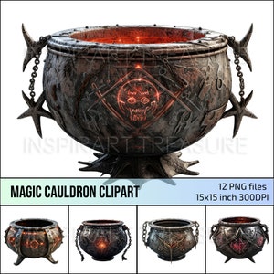 Magic Cauldron PNG Clipart, Witchcraft Paper Kit, Digital Scrapbook, Junk Journal Page, Mystic Spell Book