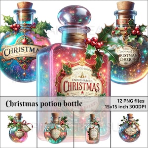 Wunderliche Weihnachtstrank Flasche Clipart Digital Festliche Urlaub Grafiken für DIY Handwerk Perfekt für Scrapbooking oder Weihnachtskarten