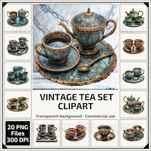 Fantasy Tea Set Clipart, Pretty Medieval Tea Party Cup Bulk Art, Fantasy Fairy Tea cups, Ideal for Antique Tea Party invitations