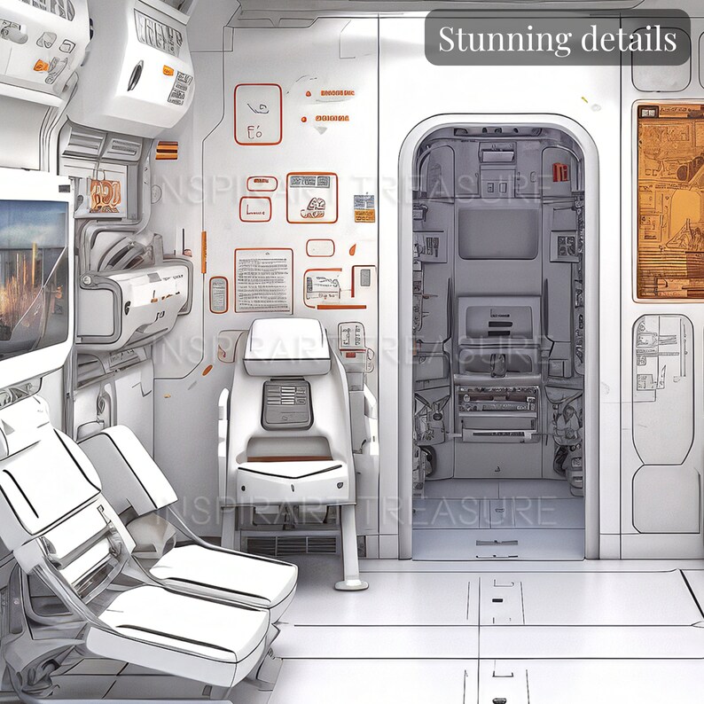 Sci-fi Clipart Space 02, Watercolor Spaceship Interior Clipart ...