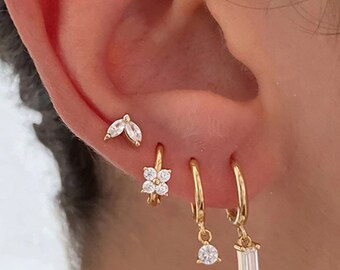 Belles boucles d'oreilles Huggie en cristal - Créoles pour femme - Petit pendentif en cristal - Boucles d'oreilles minimalistes - Cadeaux pour elle - Cadeaux pour femme