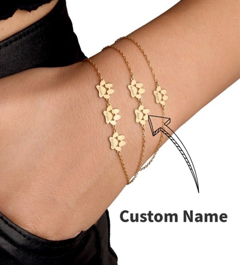 Paw Custom Name Bracelet, Elegant Dog Paw Bracelet, Christmas Gift, Custom Name Bracelet, Pet Bracelet zdjęcie 2