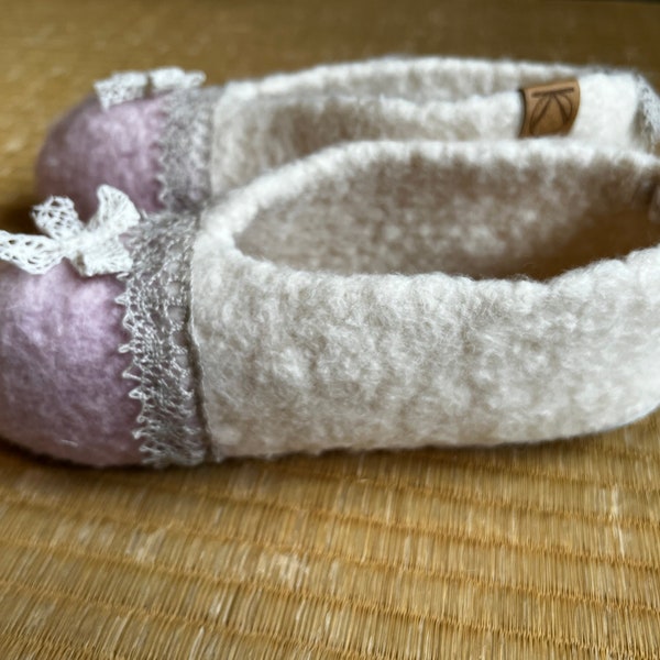 Felted Wool with Rubber Sole Slippers, Rococo, Victorian, Baroque Style, hand made, Energized with High Frequency of Harmony and Love.