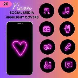 20 Pink Neon Theme Social Media Highlight, Business Instagram highlight, Party Story Icon, Instagram Icon, Pink Story Highlight