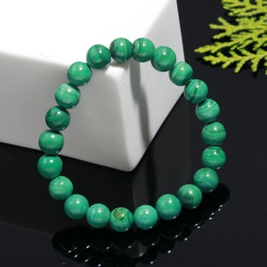 AAA+ Quality Malachite Beaded Bracelet Gemstone | Natural Malachite Bracelet Size 8 MM | Handmade Polished Round Shape Gemstone Bracelet