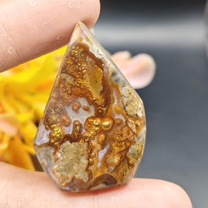 Natural Fire Agate Gemstone | Mexico Fire Agate Tumble Shape Cabochon | One Side Polished Fire Agate Size 38x26 MM For Making Jewelry