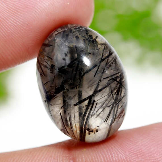 Natural Black Rutile Quartz Gemstone Black Rutile Cabochon Oval Shape  Size 22x16 MM Both Sides Polished For Making Jewelry