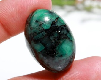 55 Carat Natural Emerald Gemstone | Emerald Cabochon Size 29x20 MM | May Birthstone | Oval Shape | Both Sides Polished For Making Jewelry