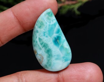 Beautiful!! Larimar Gemstone | Natural Larimar Size 34x19 MM | Larimar Cabochon Tumble Shape One Side Polished For Making Jewelry