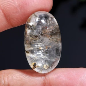 Pyrite In Quartz Gemstone | Natural Pyrite In Quartz | Pyrite In Quartz Cabochon Oval Shape Both Sides Polished For Jewelry