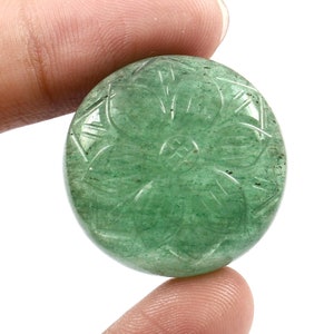 Green Strawberry Quartz Carving Gemstone | Round Shape Carving Size 28 MM | Handmade Carving | One Side Carving For Making Jewelry