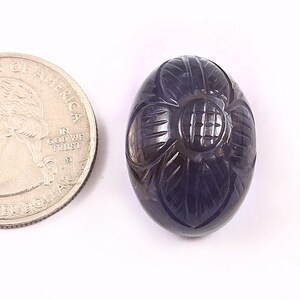 Iolite Carving Gemstone | Natural Iolite Oval Shape Carving Size 24x17 MM | Handmade Carving | One Side Carving For Making Jewelry